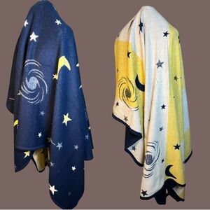 Vintage Celestial Starry Night Reversible fleece Blanket
